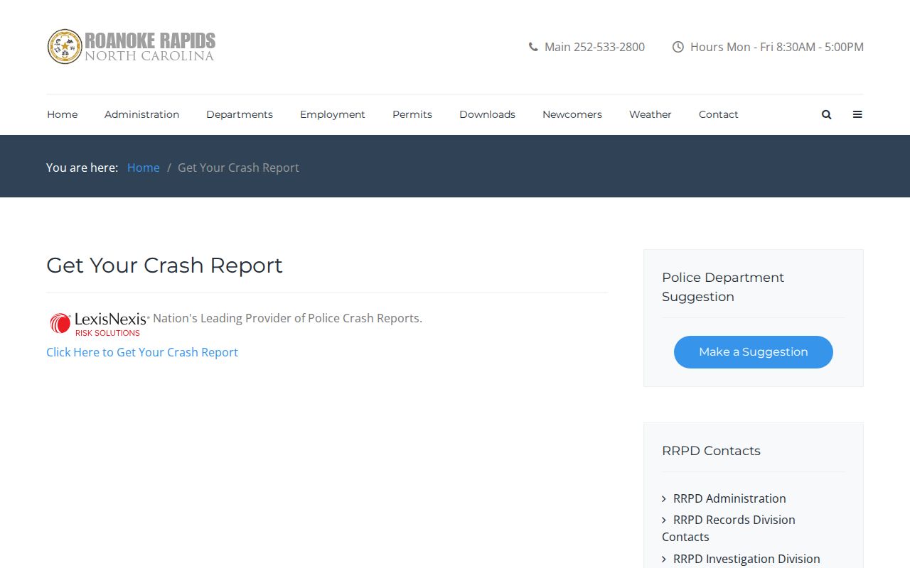 Roanoke Rapids criminal and crash report access page